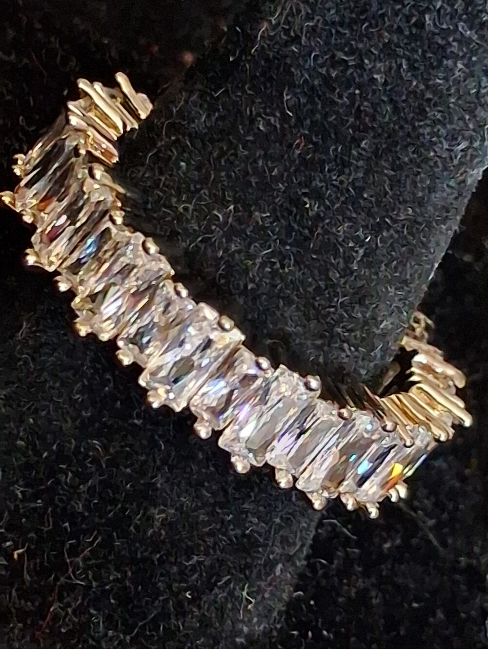Silvertone Eternity Ring with Clear Baguette Stones - Women Jewelry Size 9